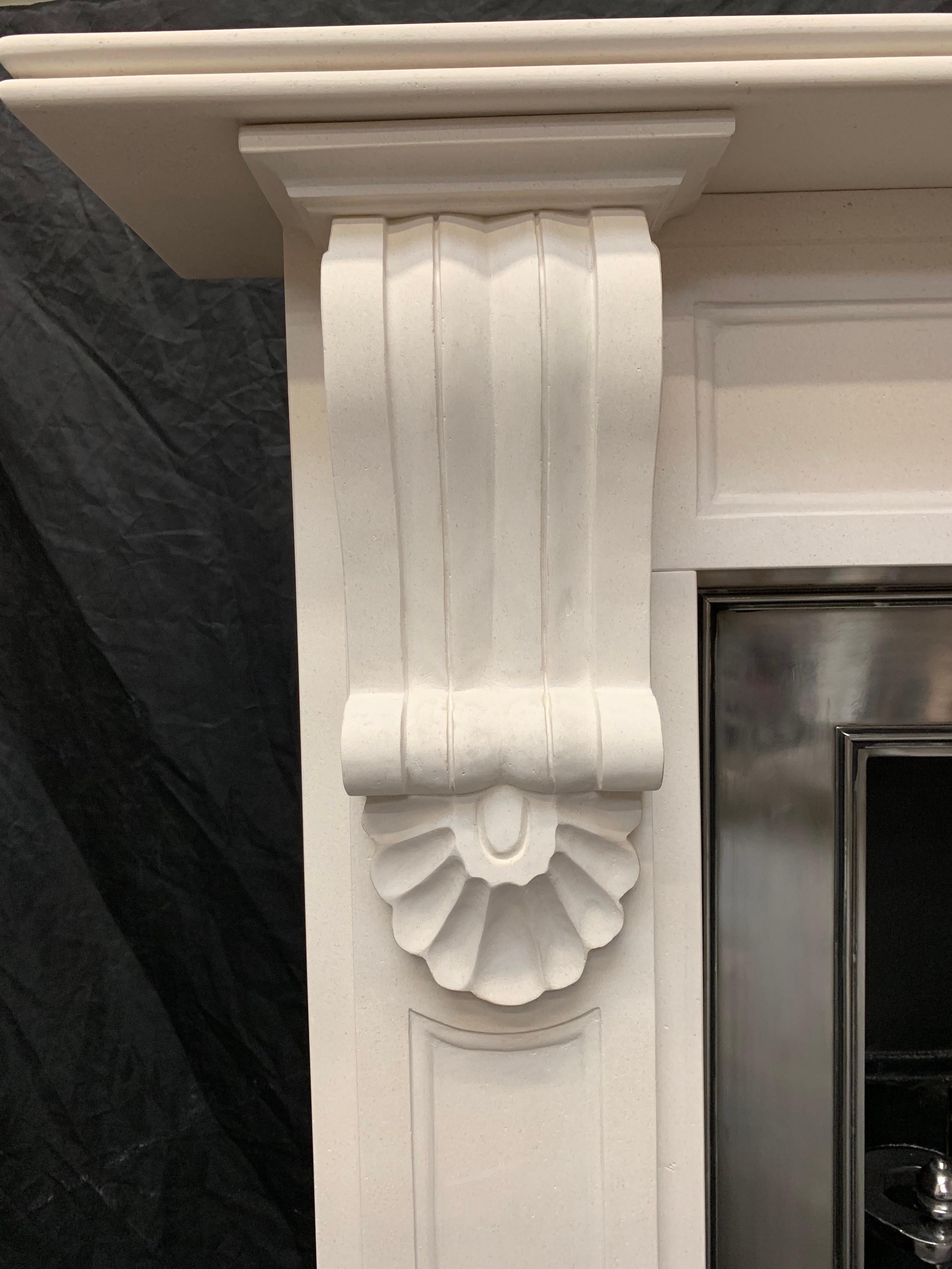 Carved Large Mid-19th Century Style Limestone Corbel Fireplace Surround