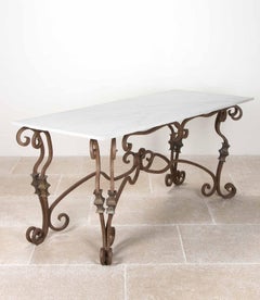 Large Mid-19th Century Wrought Iron and Marble Garden Table