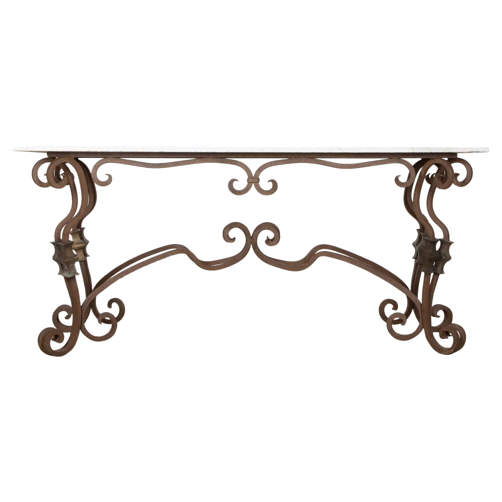 Large Mid-19th Century Wrought Iron and Marble Garden Table