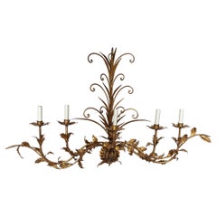 Large Mid 20th C. Italian Gilt Metal Five Arm Floral Tole Wall Light