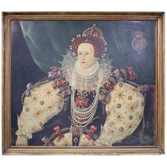 Large Oil on Board of Queen Elizabeth 1st Portrait Armada Painting