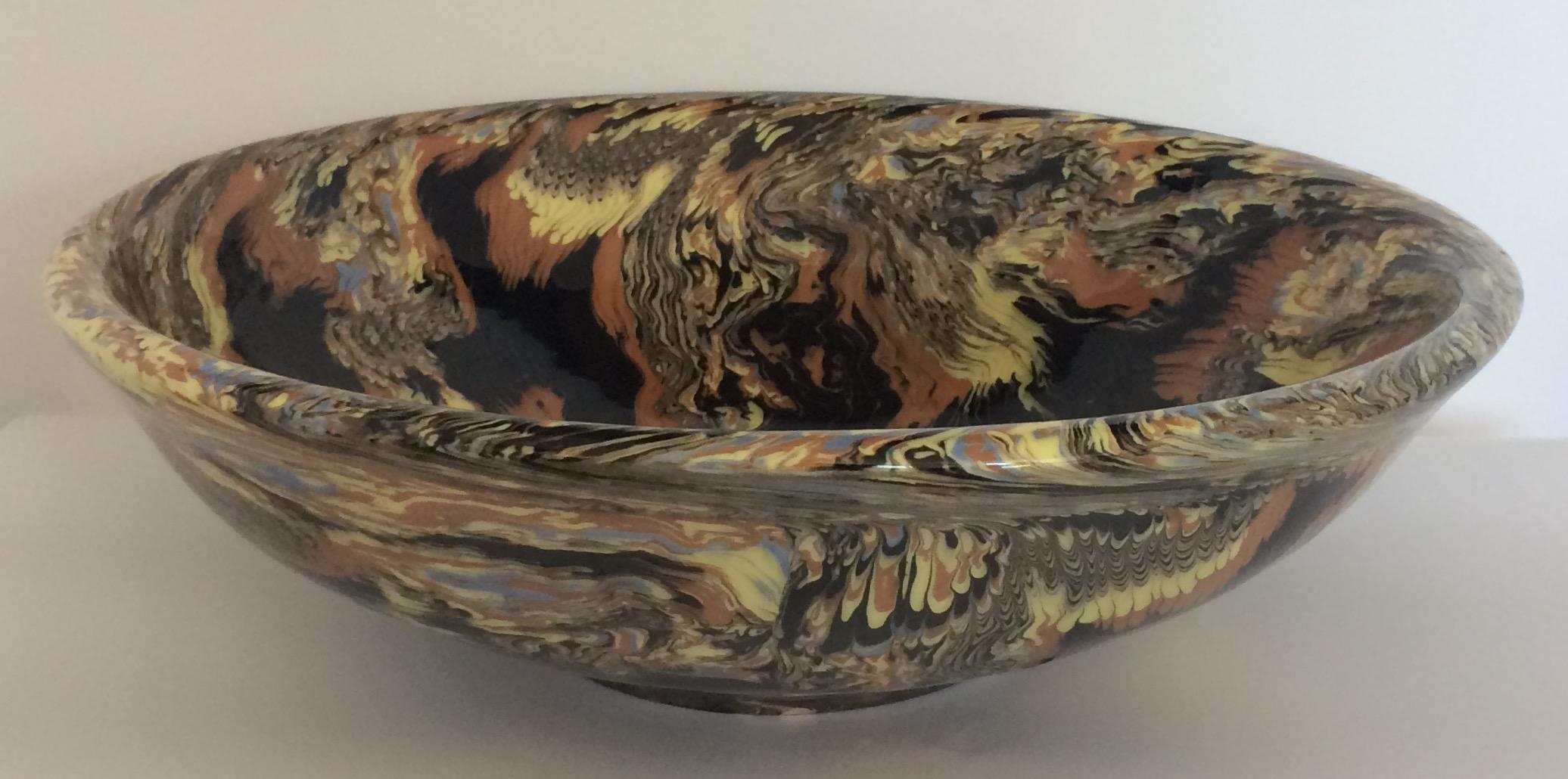 Mid-Century Modern Large French Midcentury Ceramic Mixed Earths Bowl or Centerpiece, Signed For Sale