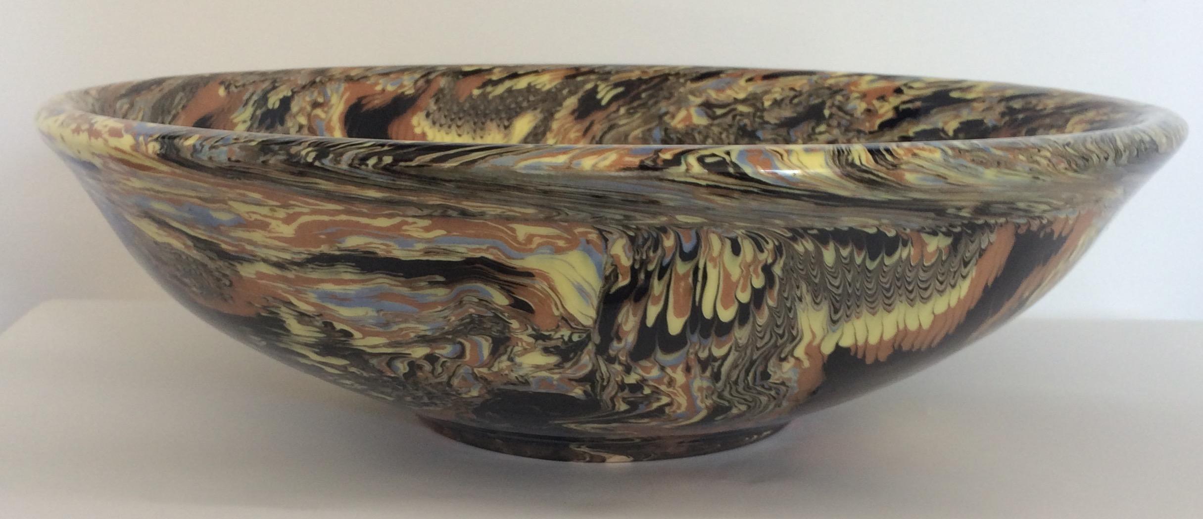 Large French Midcentury Ceramic Mixed Earths Bowl or Centerpiece, Signed In Good Condition For Sale In Miami, FL