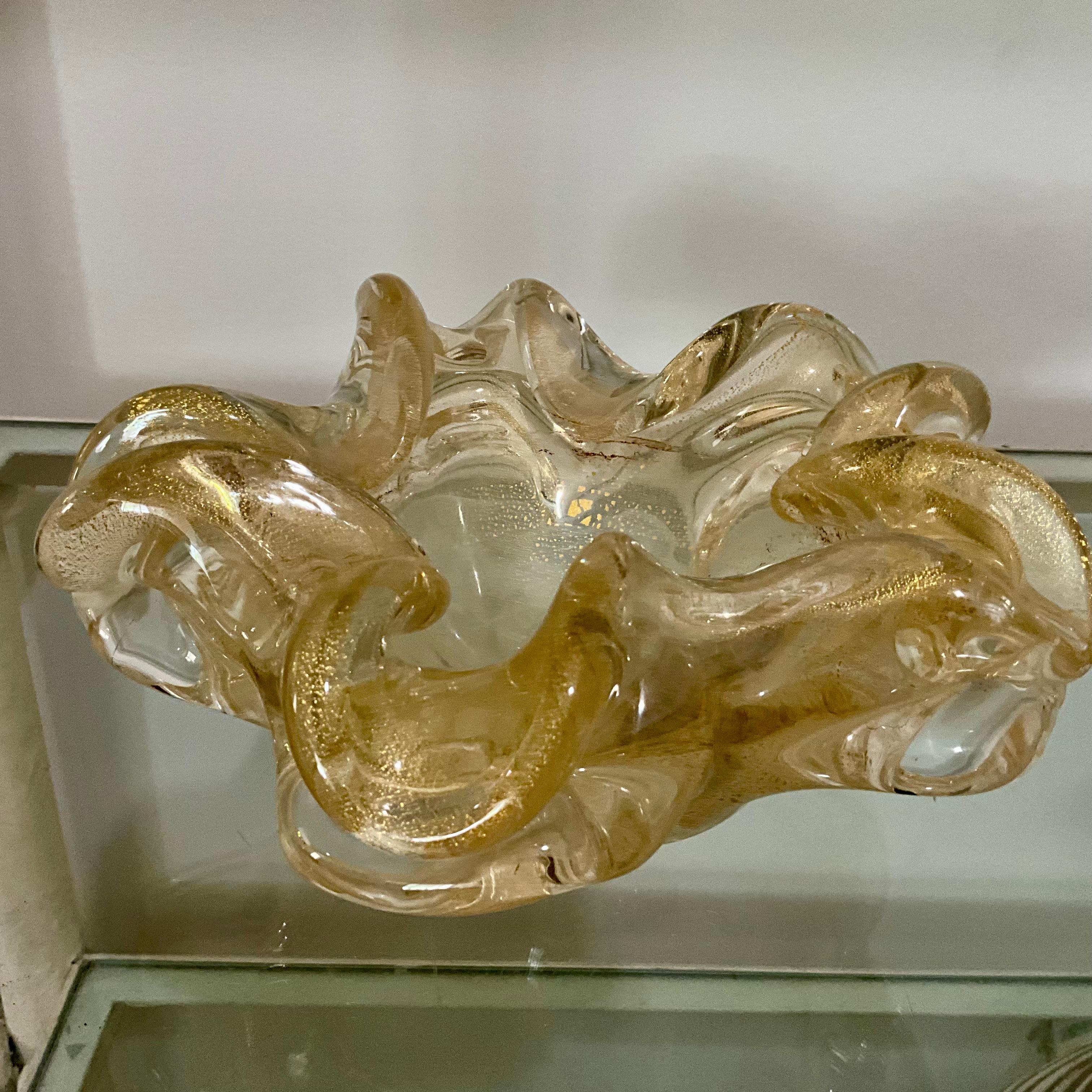 Grande ciotola in vetro di Murano della metà del XX secolo di Barovier&Toso con oro 24 carati In condizioni buone in vendita a West Palm Beach, US