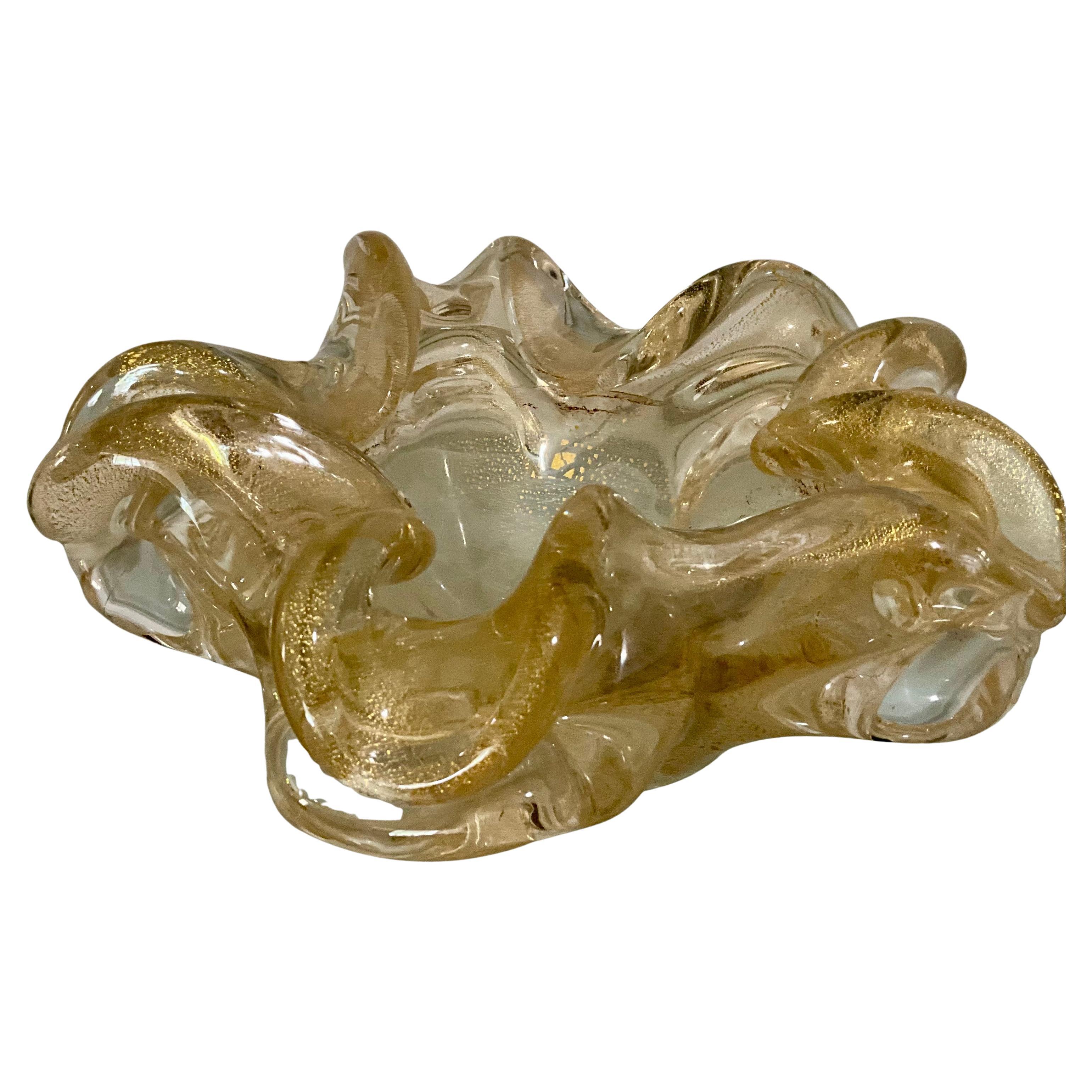 Große Schale aus Murano-Glas von Barovier & Toso aus der Mitte des 20. Jahrhunderts mit 24-karätigem Gold