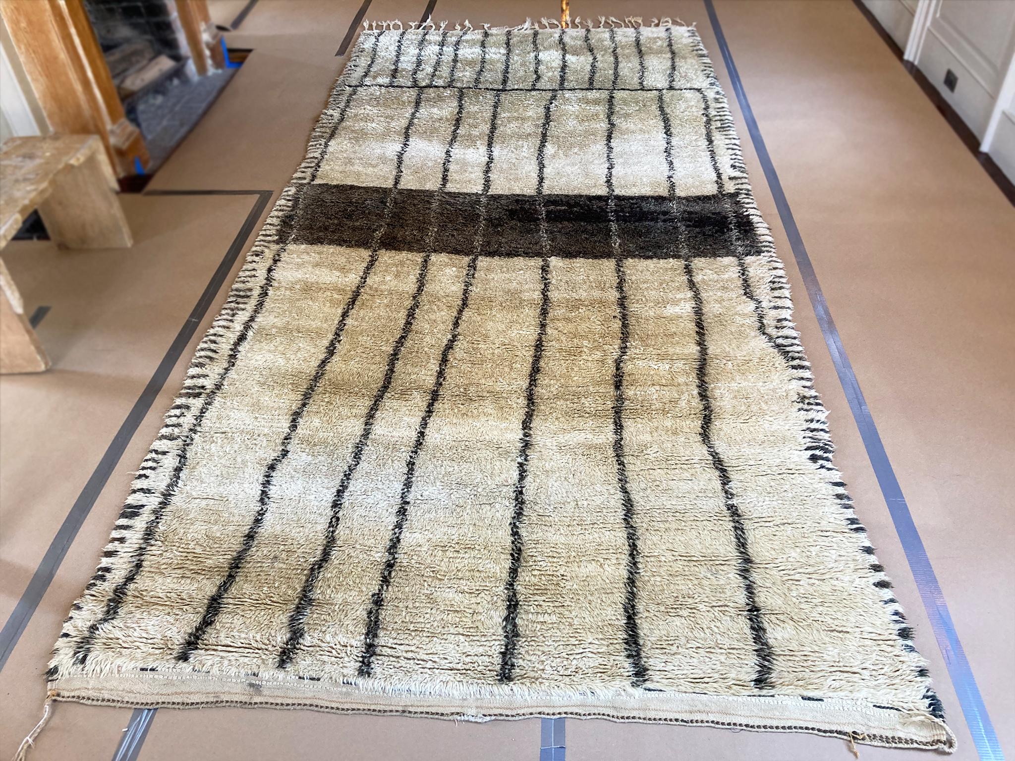 Hand-Knotted Large Mid-20th Century Beni Ourain Rug For Sale
