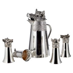 Grande cruche à tête de sangle du milieu du 20e siècle avec quatre tasses, vers 1960