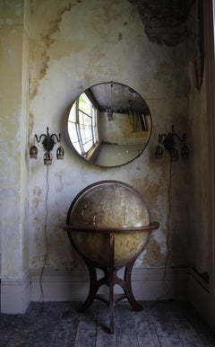 Large Mid 20th Century Brass & Copper Framed Concave Optical Distortion Mirror