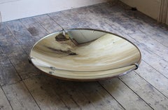 Large Mid 20th Century Brass & Copper Framed Concave Optical Distortion Mirror