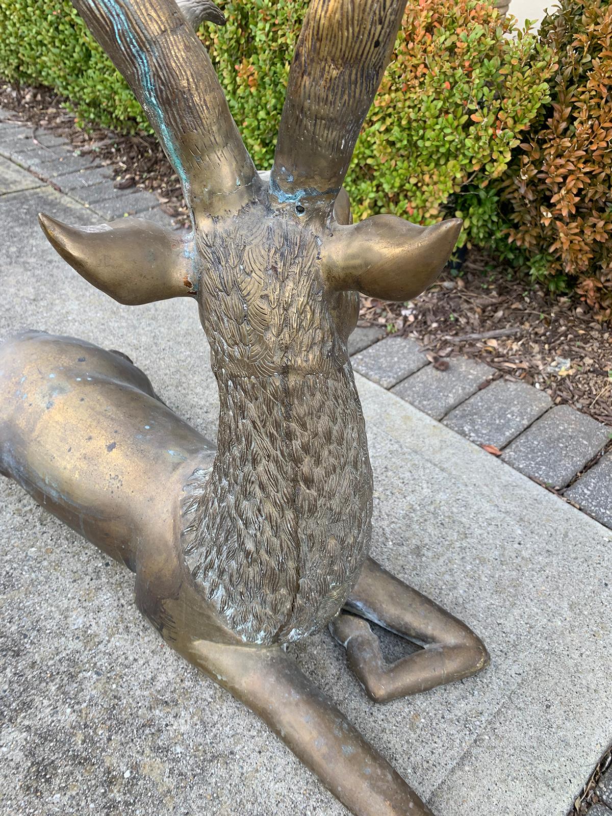 Large Mid-20th Century Brass Recumbent Deer Sculpture, circa 1970s 13