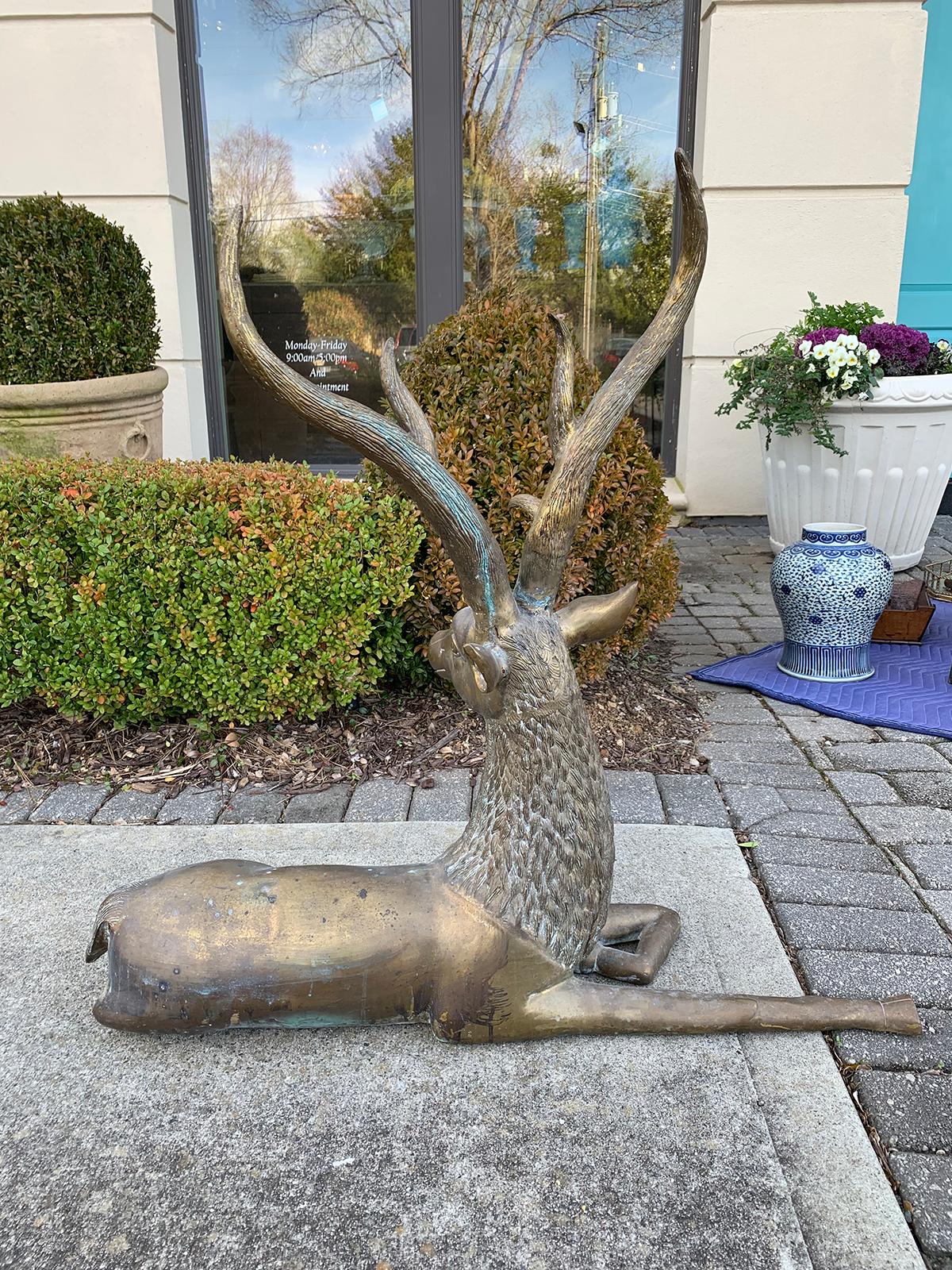 Late 20th Century Large Mid-20th Century Brass Recumbent Deer Sculpture, circa 1970s