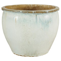 Large Mid-20th Century Chinese Crackle-Glazed Ceramic Planter in Soft White