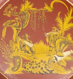 Large Mid-20th Century Chinoiserie Round Red Tole Tray