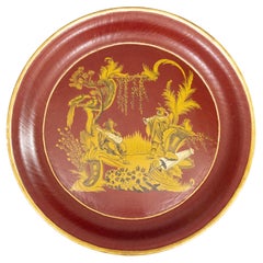 Gran bandeja redonda de tole rojo de la Chinoiserie de mediados del siglo XX
