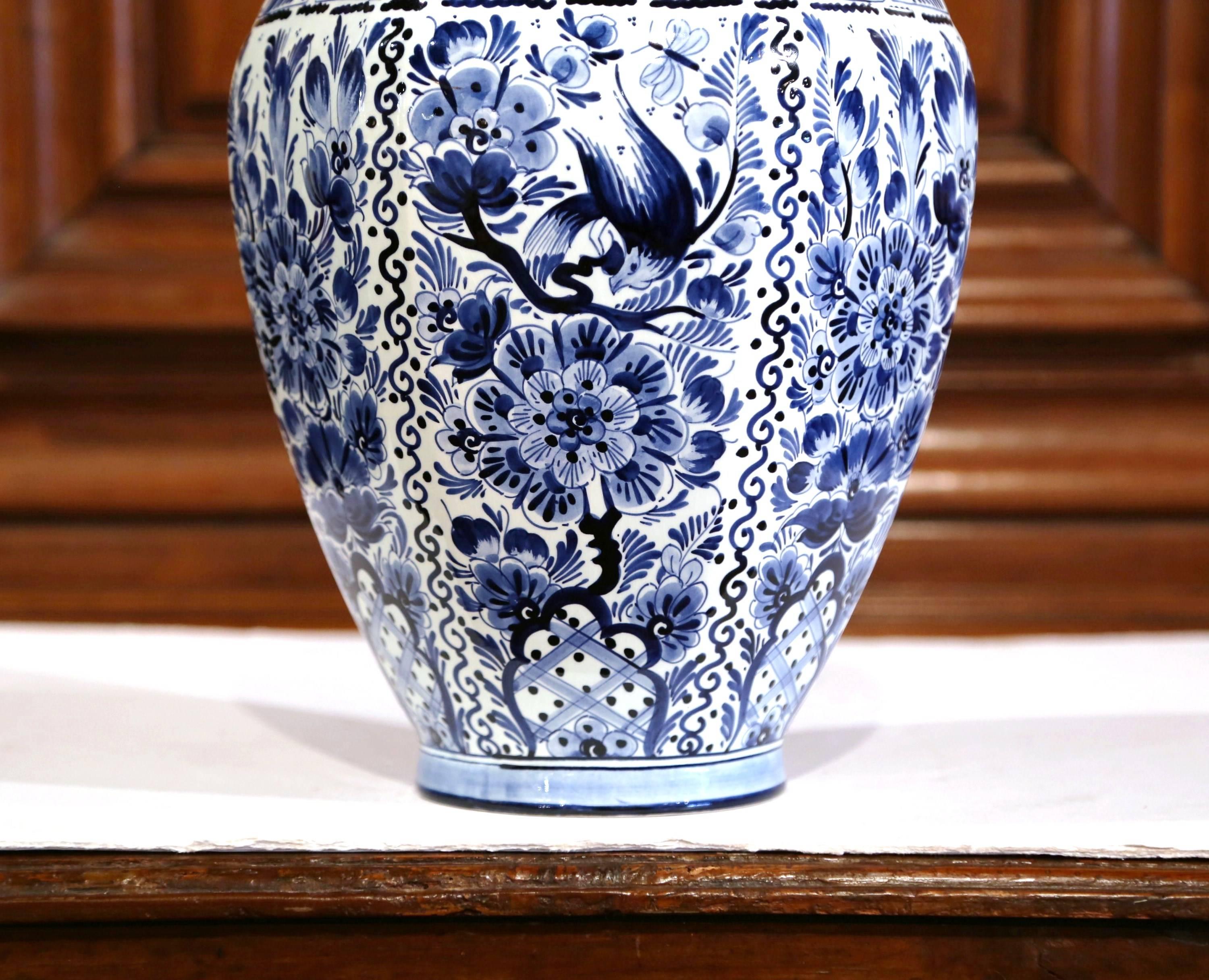 Hand-Crafted Large Mid-20th Century Dutch Blue and White Faience Delft Ginger Jar with Top
