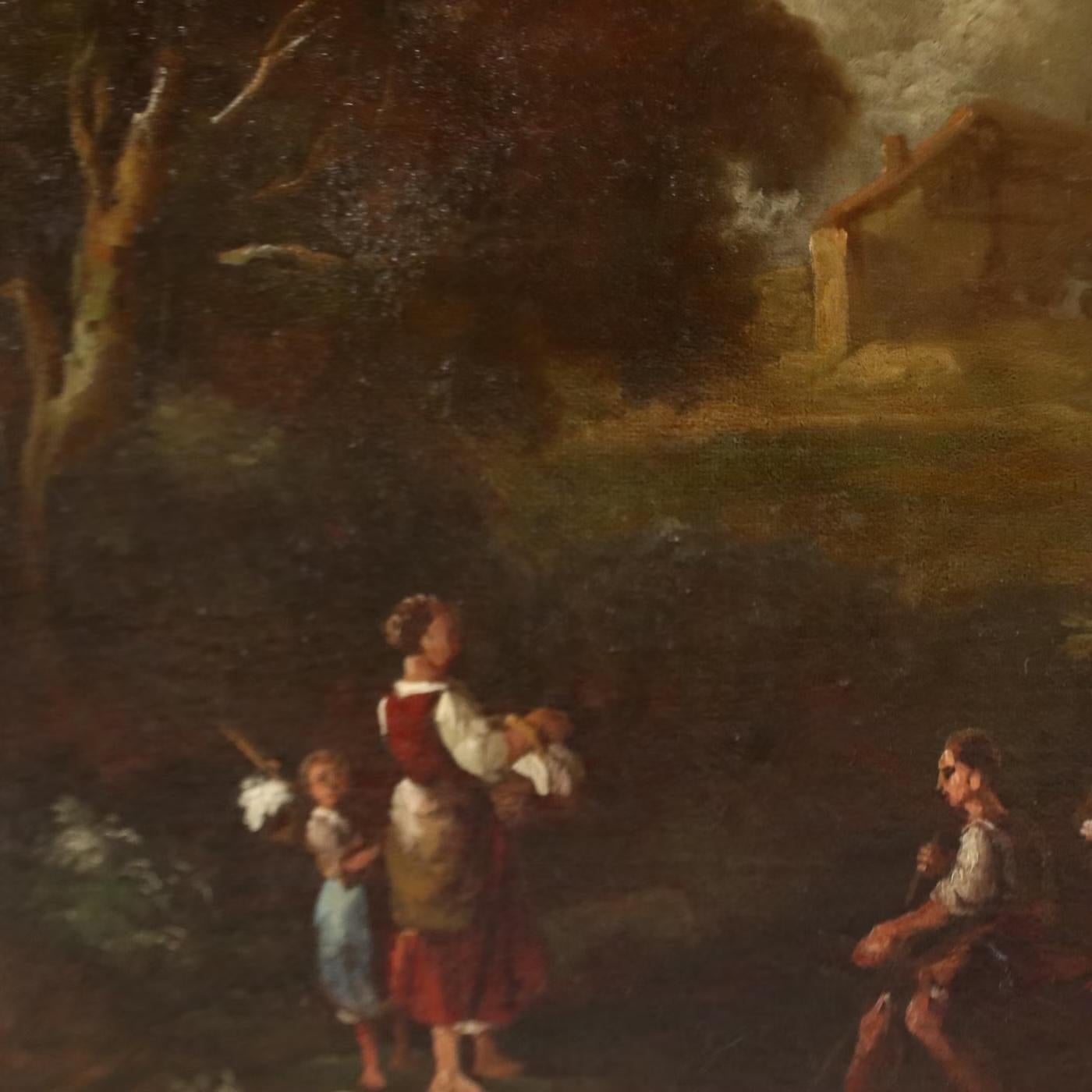 Large Mid-20th Century European Romantic Landscape Painting, Oil on Canvas For Sale 7