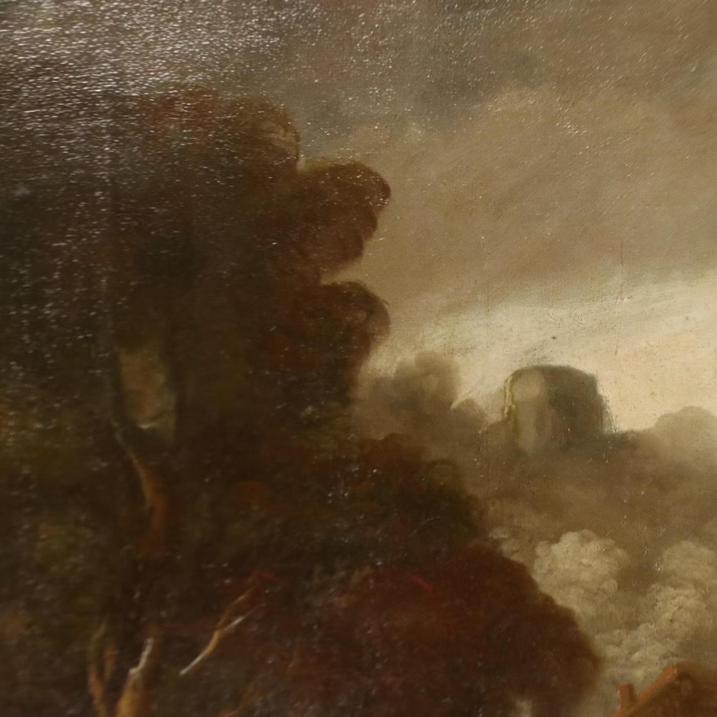 American Large Mid-20th Century European Romantic Landscape Painting, Oil on Canvas For Sale