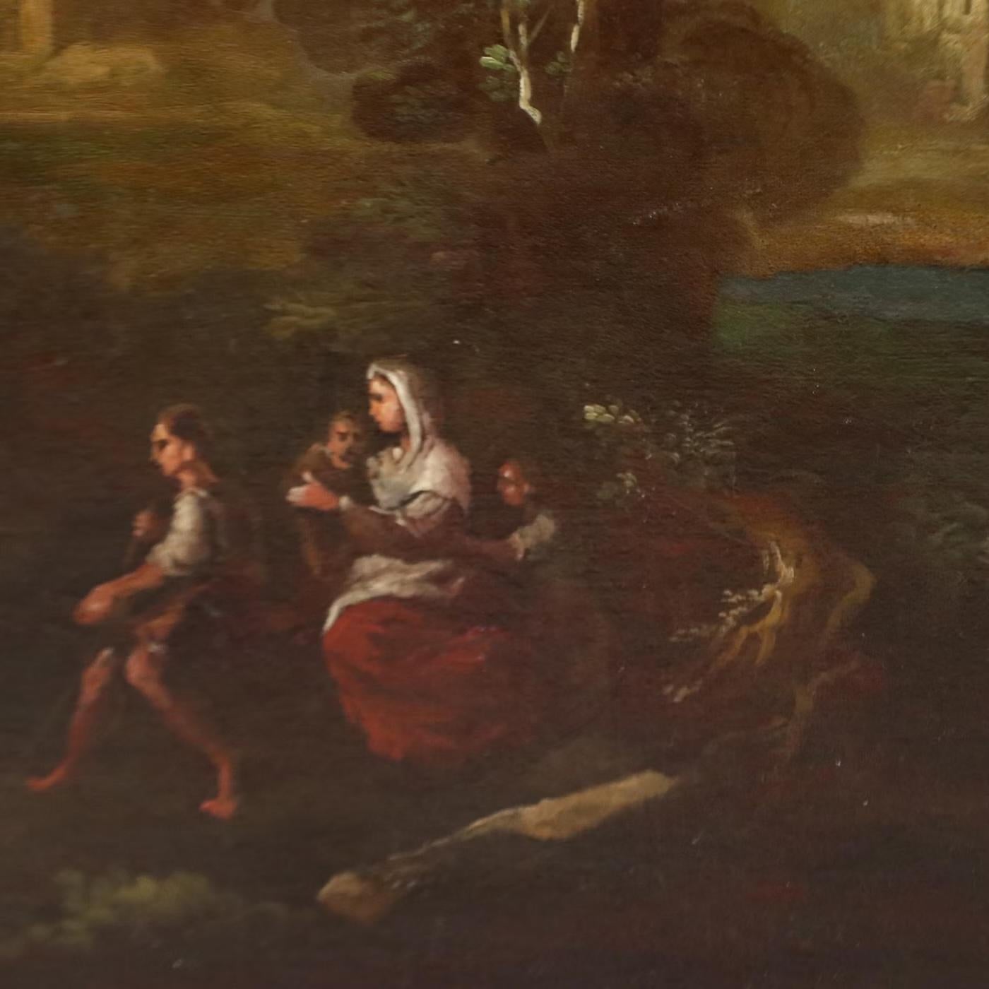 Large Mid-20th Century European Romantic Landscape Painting, Oil on Canvas For Sale 1