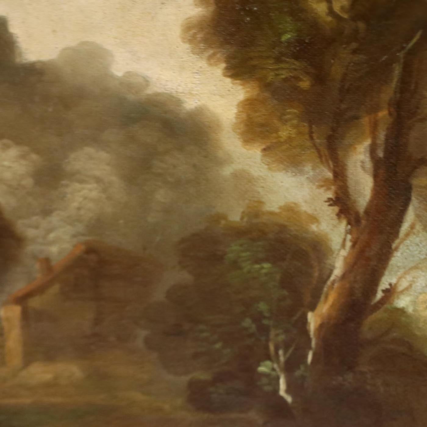 Large Mid-20th Century European Romantic Landscape Painting, Oil on Canvas For Sale 2