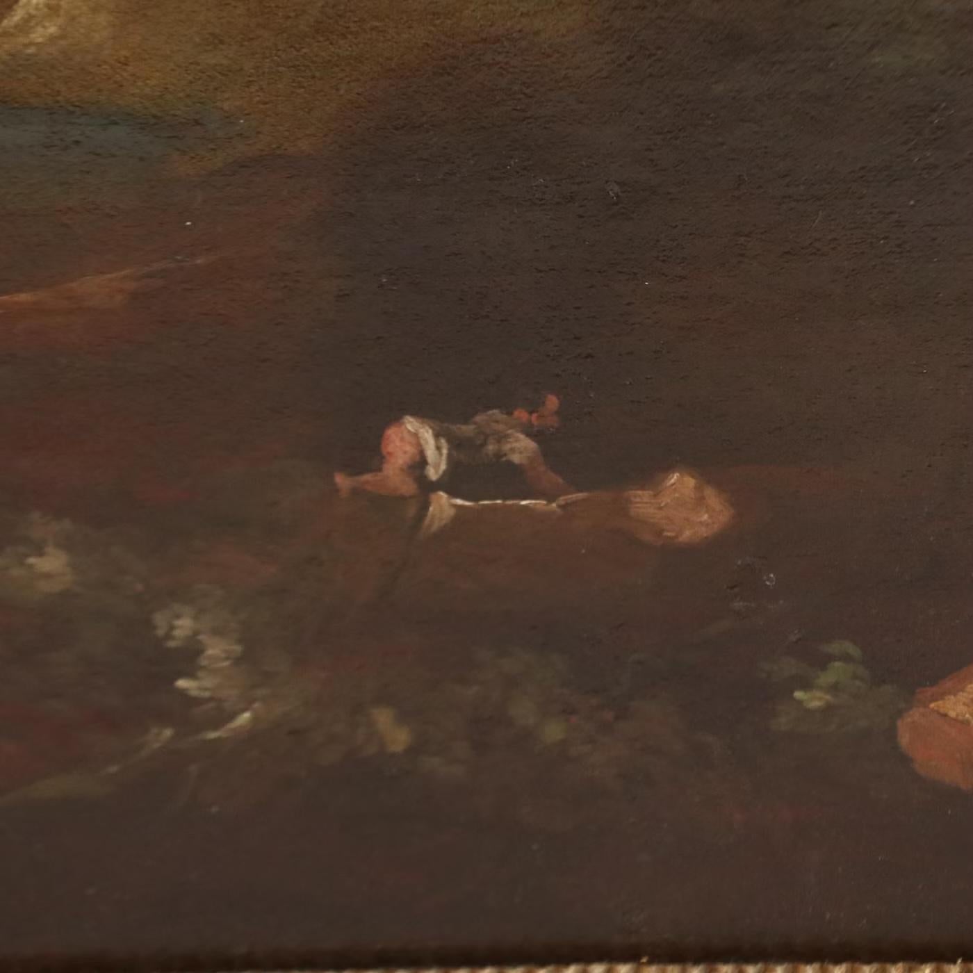 Large Mid-20th Century European Romantic Landscape Painting, Oil on Canvas For Sale 3