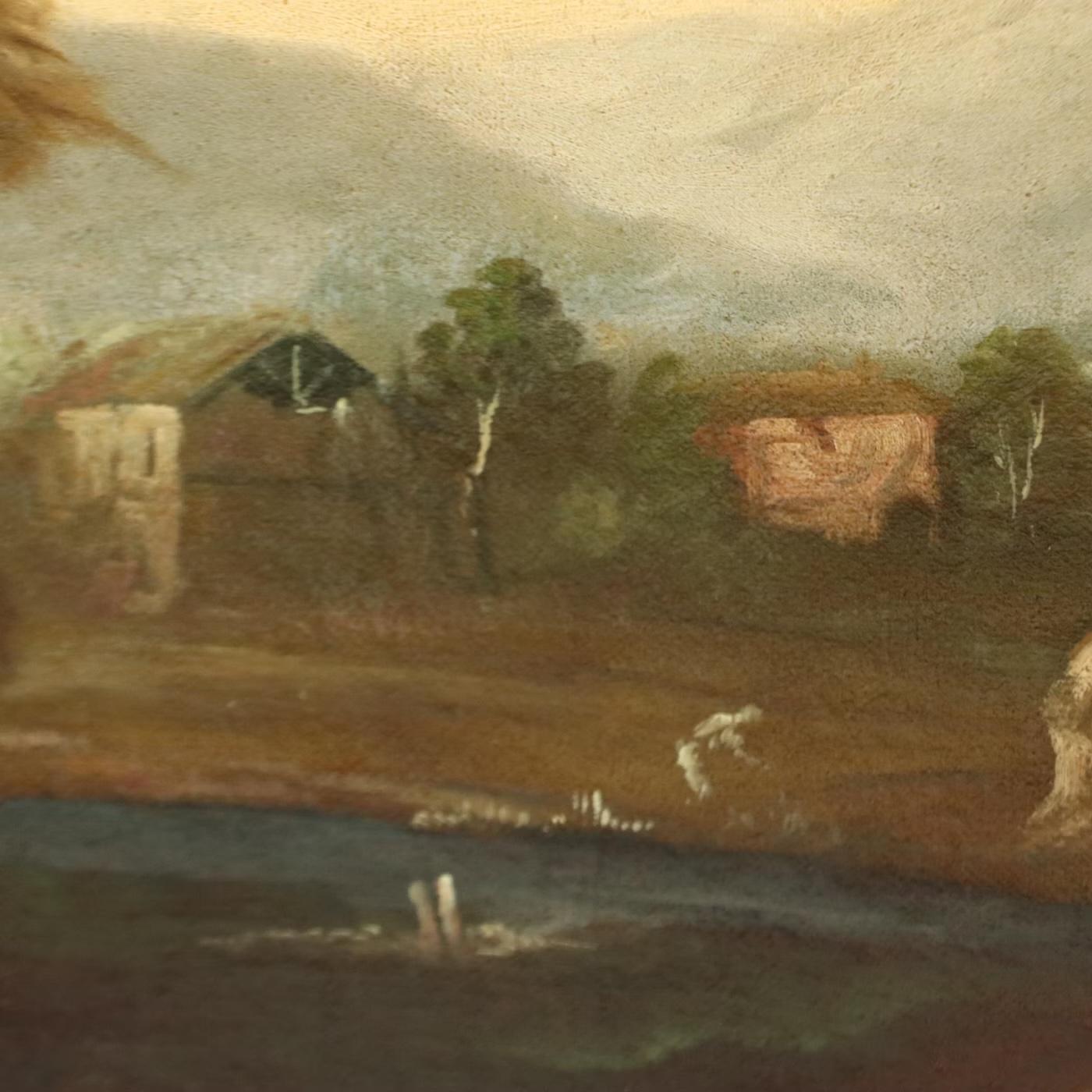 Large Mid-20th Century European Romantic Landscape Painting, Oil on Canvas For Sale 4