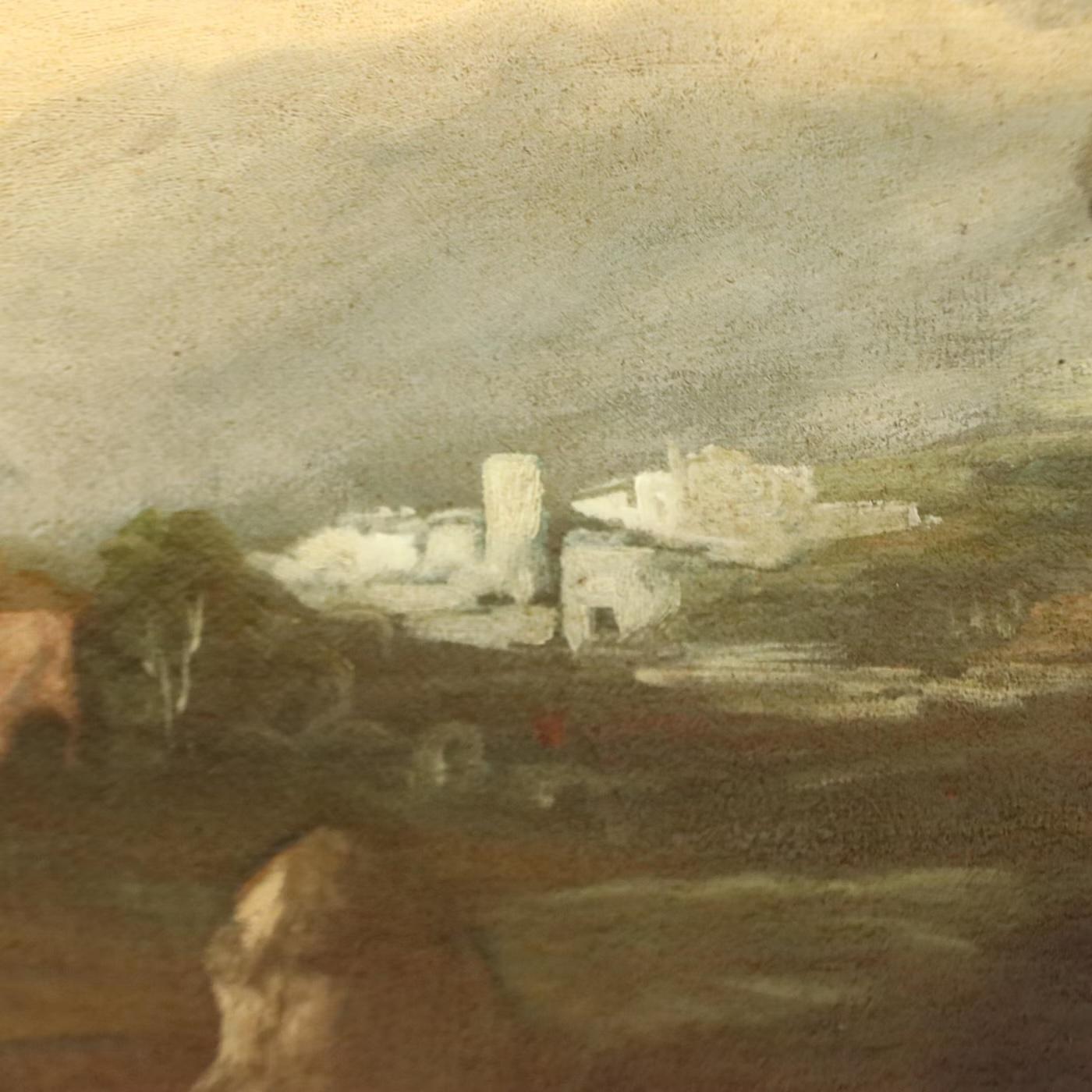 Large Mid-20th Century European Romantic Landscape Painting, Oil on Canvas For Sale 5