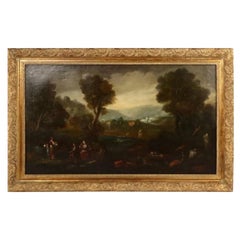 Large Mid-20th Century European Romantic Landscape Painting, Oil on Canvas Large Mid-20th Century European Romantic Landscape Painting, Oil on Canvas