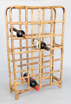 Large Mid-20th Century French Bamboo Wine Rack Holder Stand