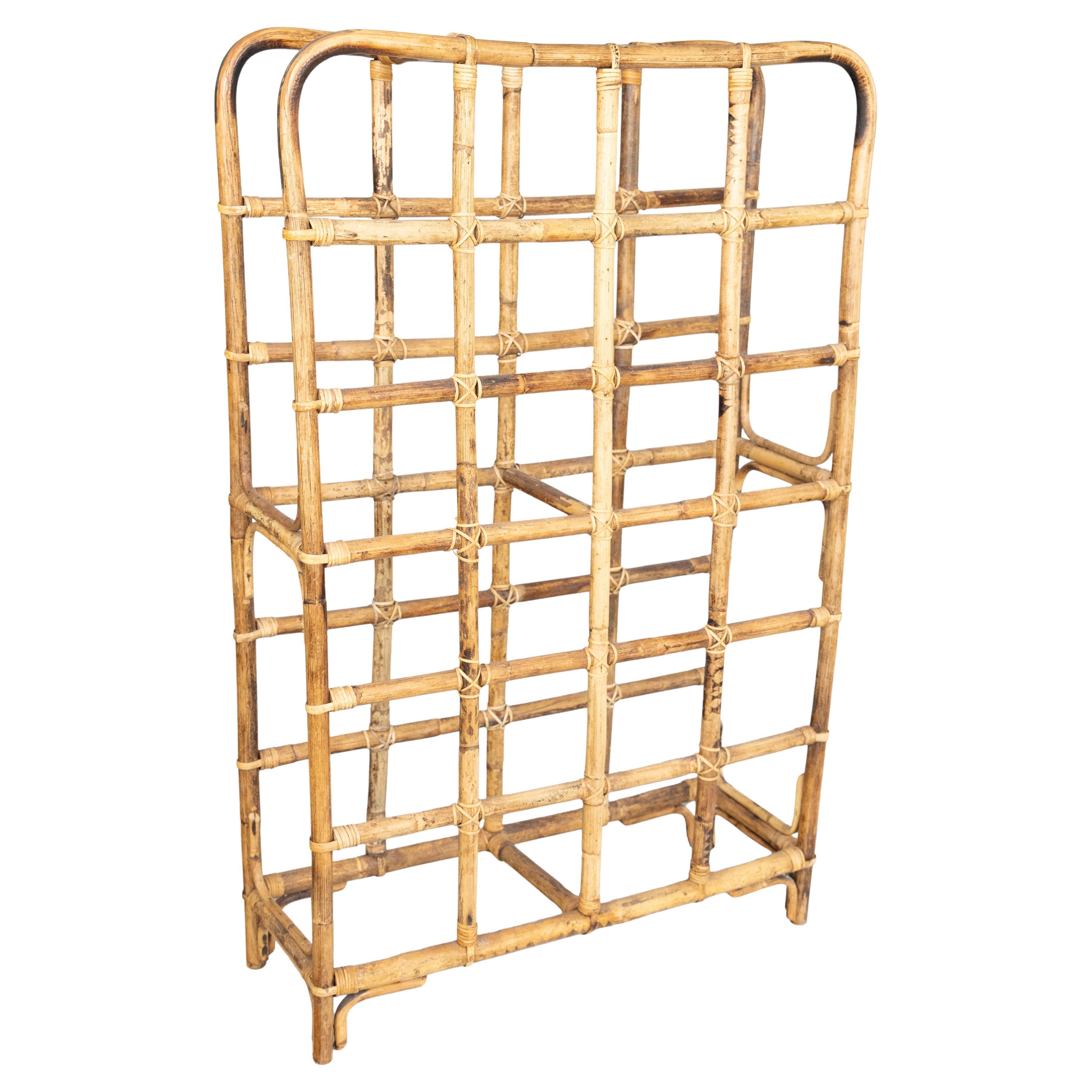 Large Mid-20th Century French Bamboo Wine Rack Holder Stand