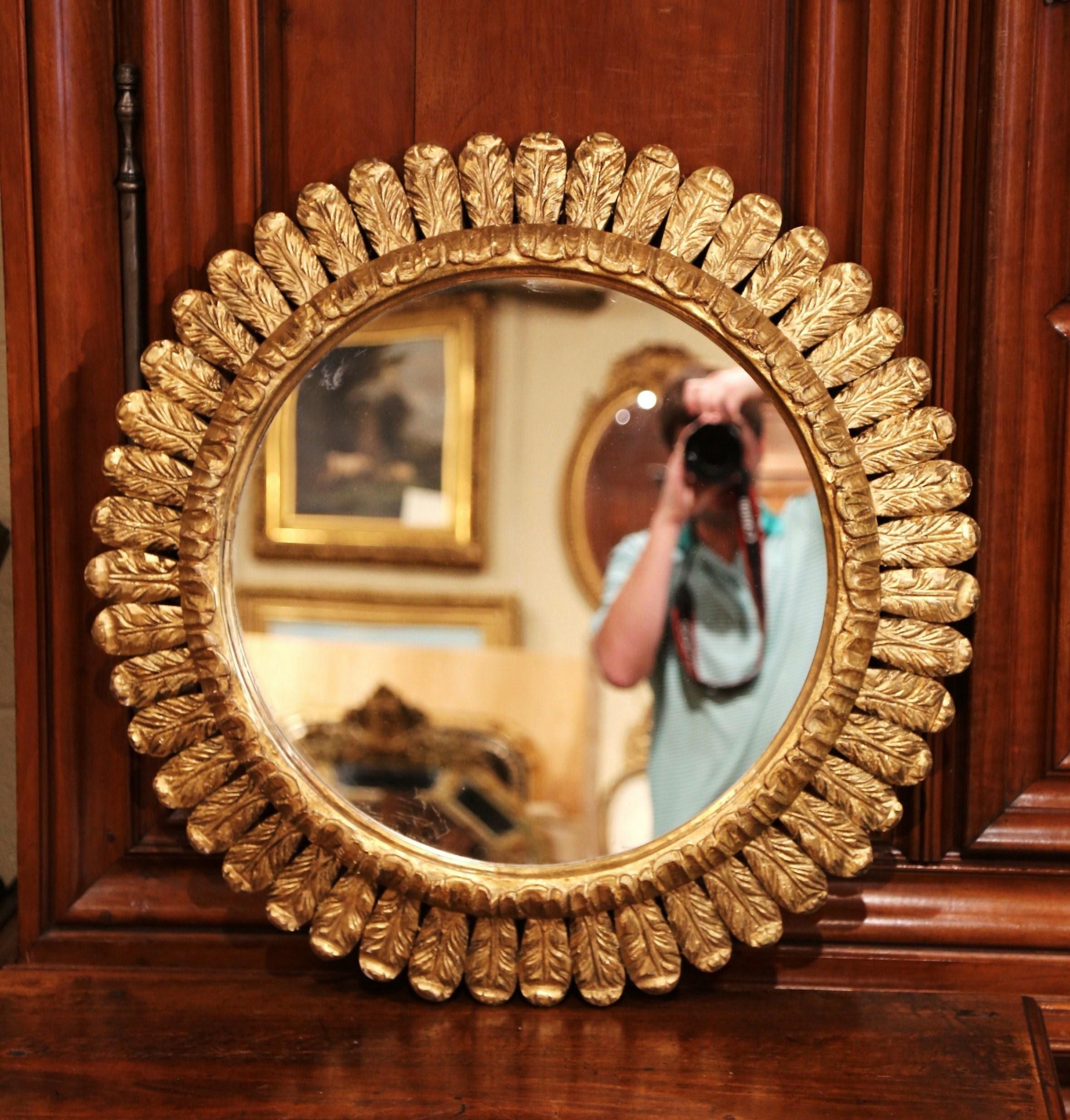 Giltwood Large Mid-20th Century, French Carved Gilt Wood Sunburst Mirror