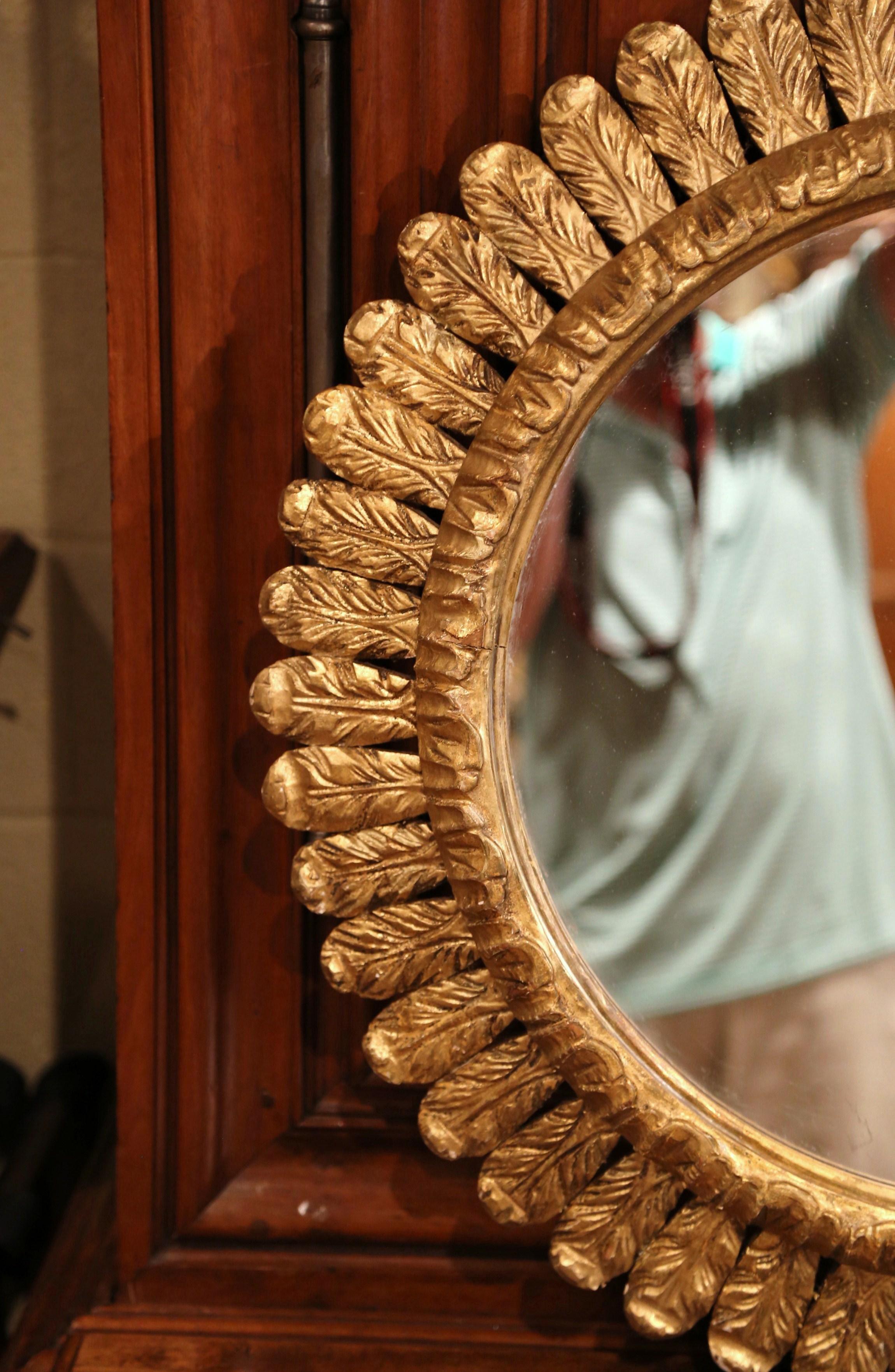 Large Mid-20th Century, French Carved Gilt Wood Sunburst Mirror 1