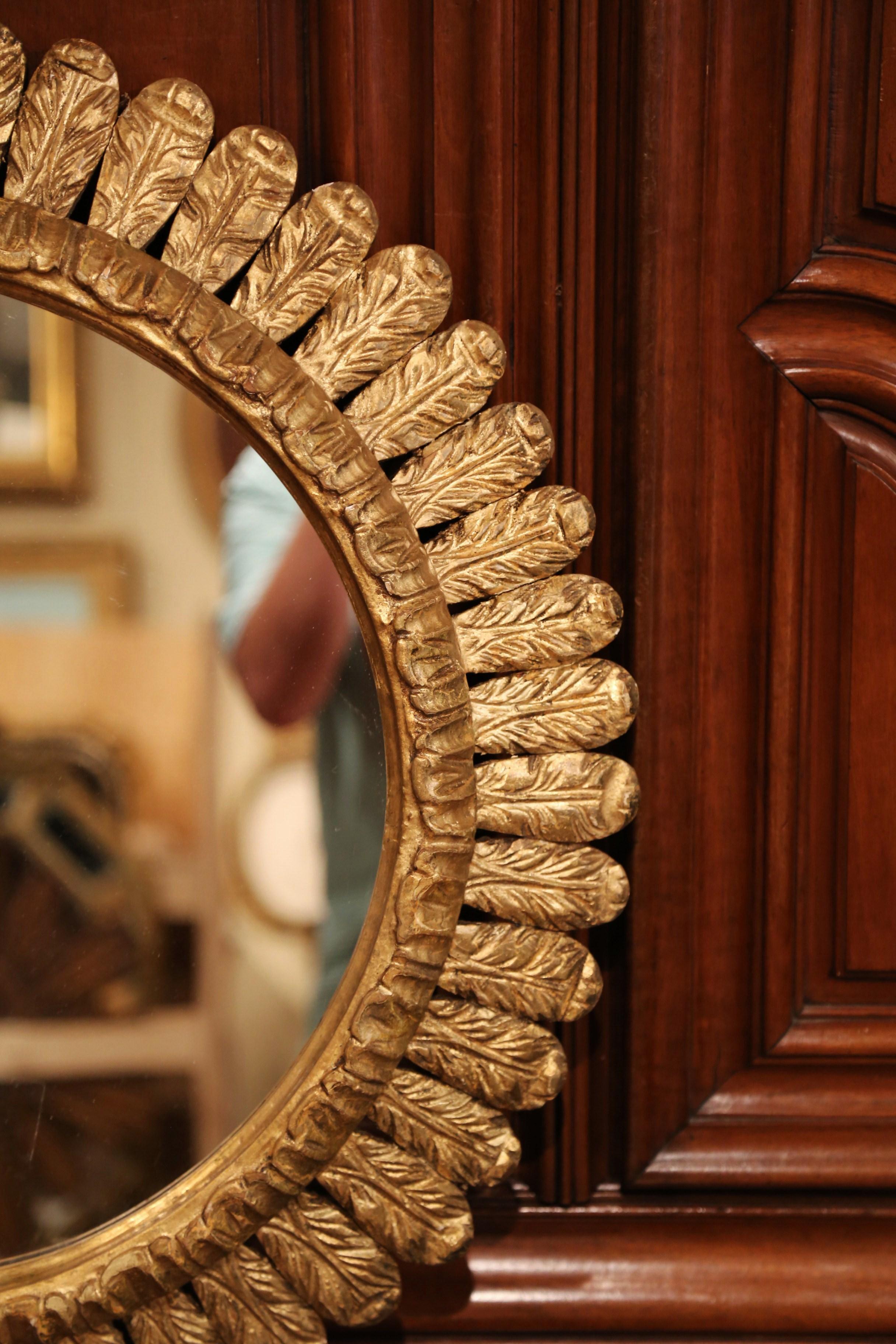 Large Mid-20th Century, French Carved Gilt Wood Sunburst Mirror 2