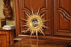 Large Mid-20th Century French Carved Sunburst Mirror with Gilt Finish