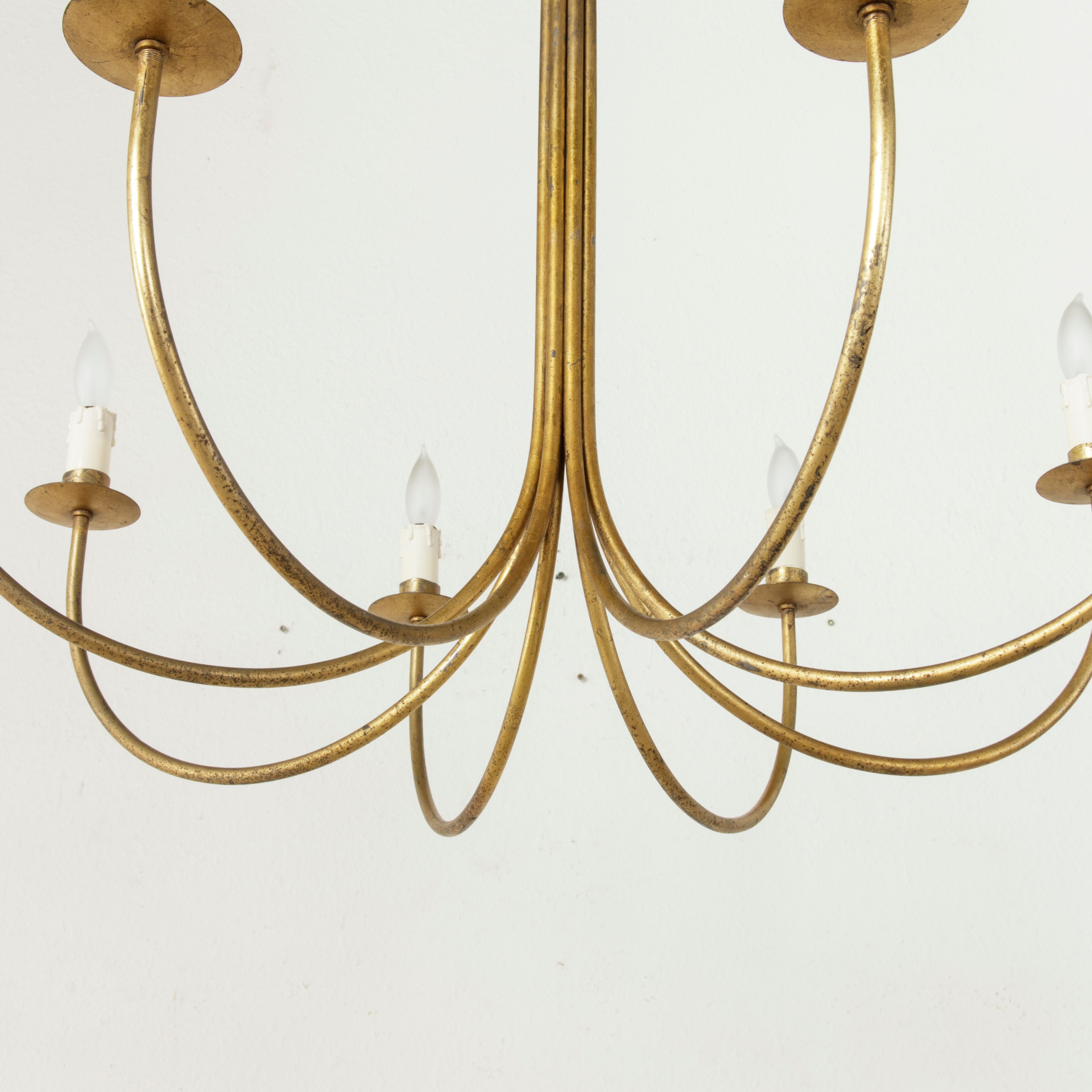 Large Mid-20th Century French Gilt Metal Chandelier with Eight Lights 7