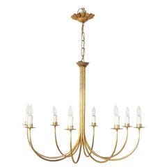 Large Mid-20th Century French Gilt Metal Chandelier with Eight Lights