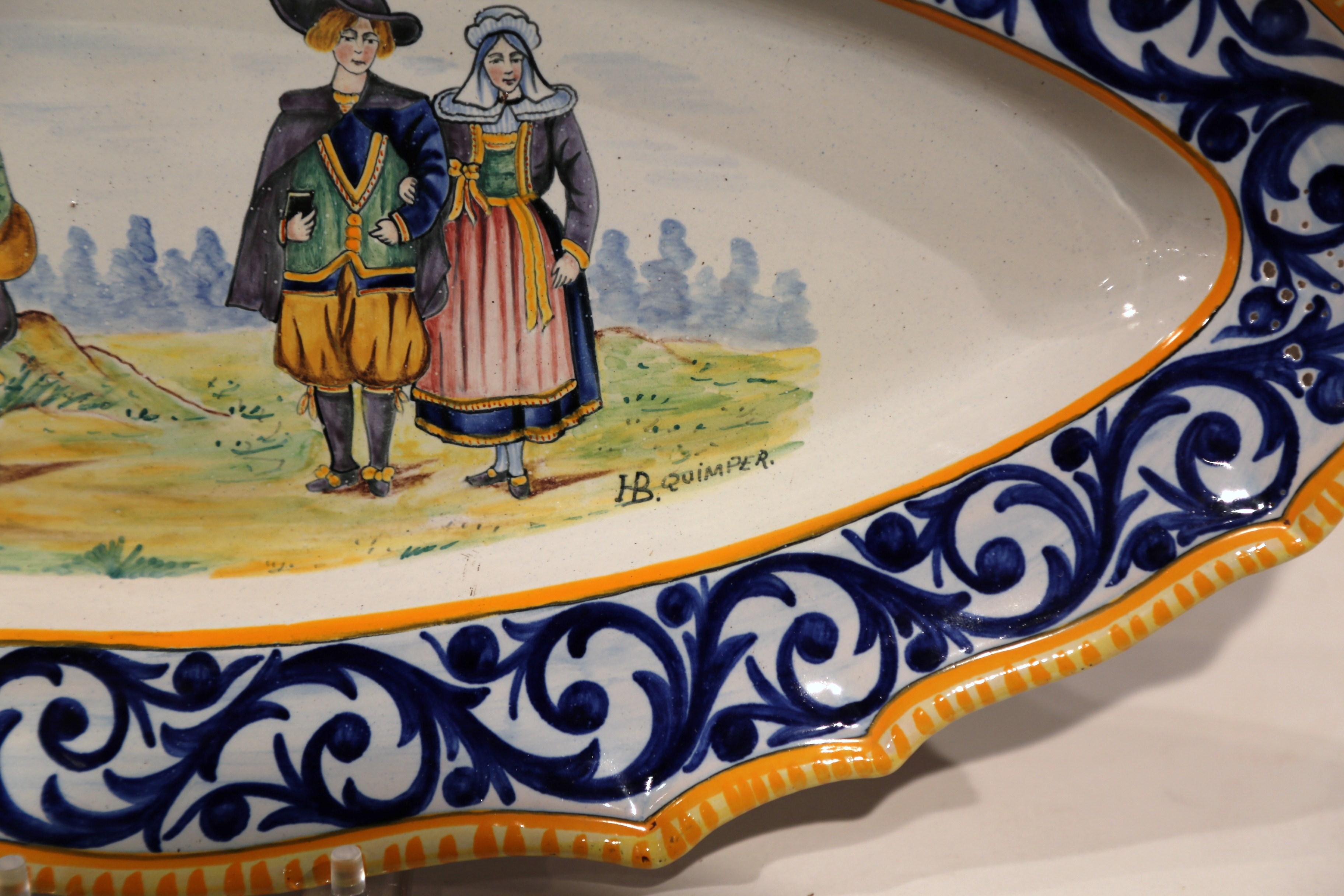  Mid-20th Century French Hand-Painted Oval Faience HB Quimper Decorative Platter 2