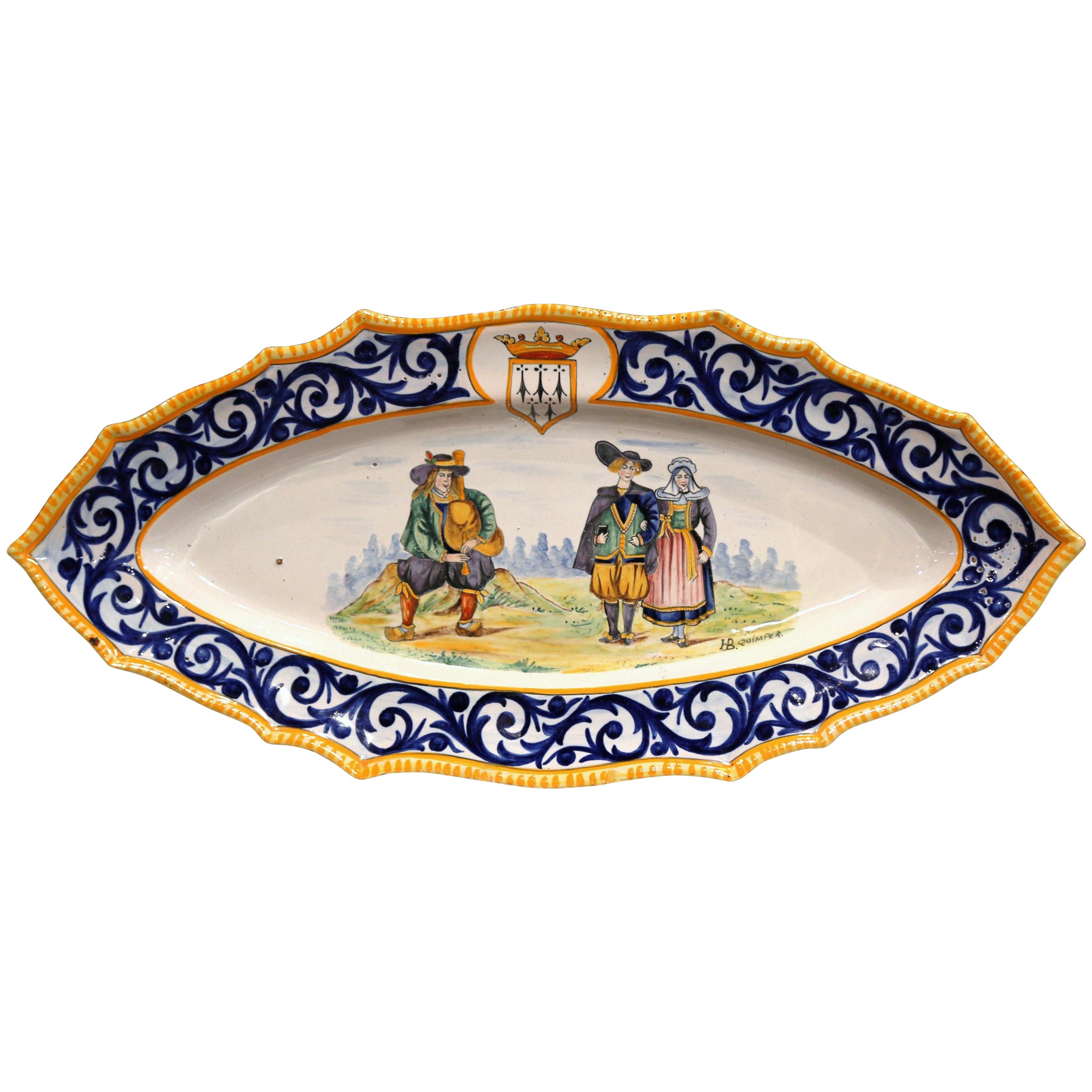  Mid-20th Century French Hand-Painted Oval Faience HB Quimper Decorative Platter