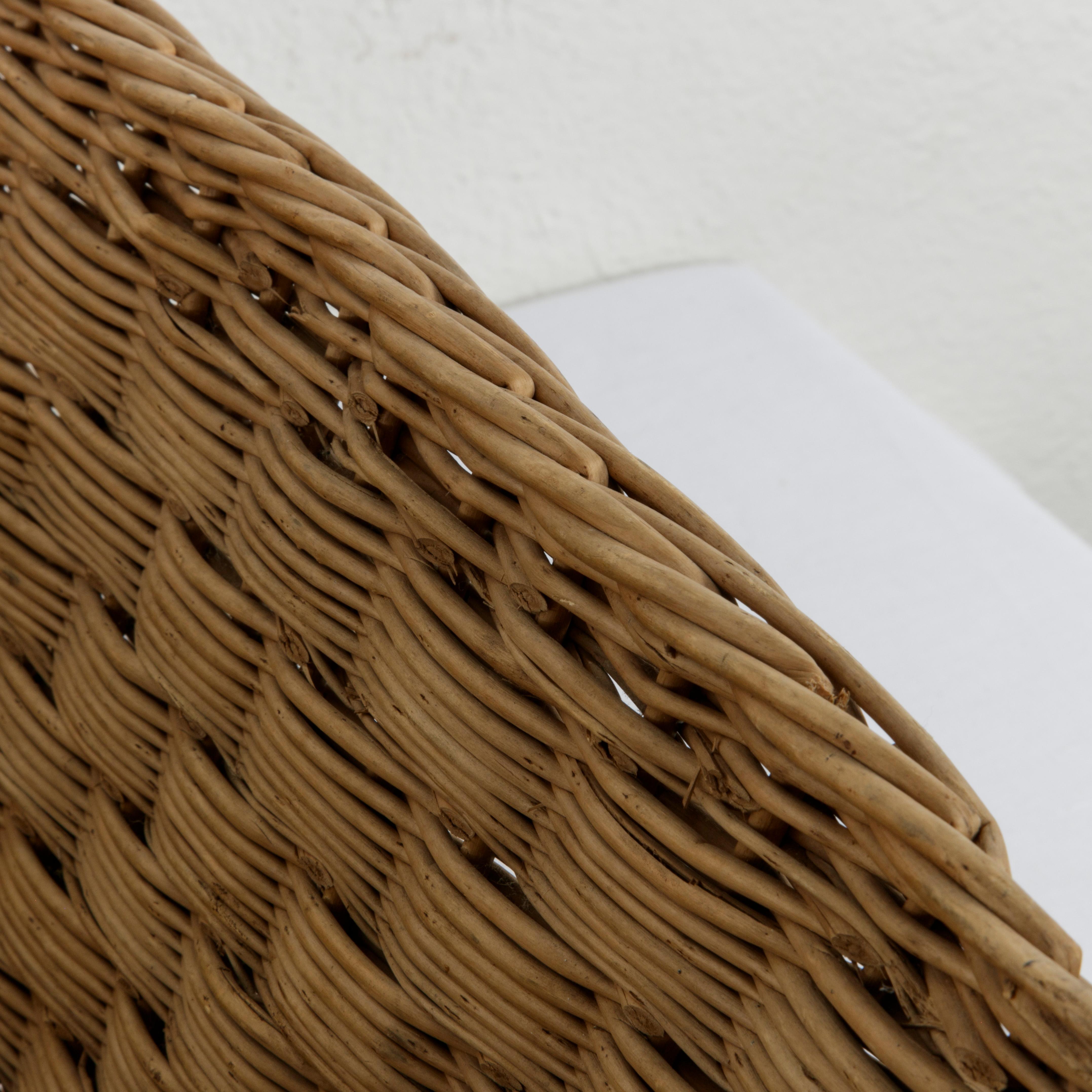 Large Mid-20th Century French Handwoven Rattan and Wooden Laundry Basket 2