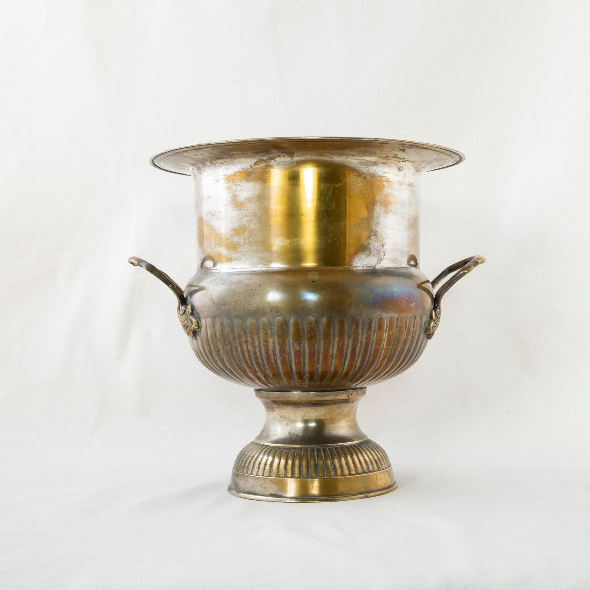 Large Mid-20th Century French Silver Plate Champagne Bucket for Magnum Bottle In Good Condition In Fayetteville, AR