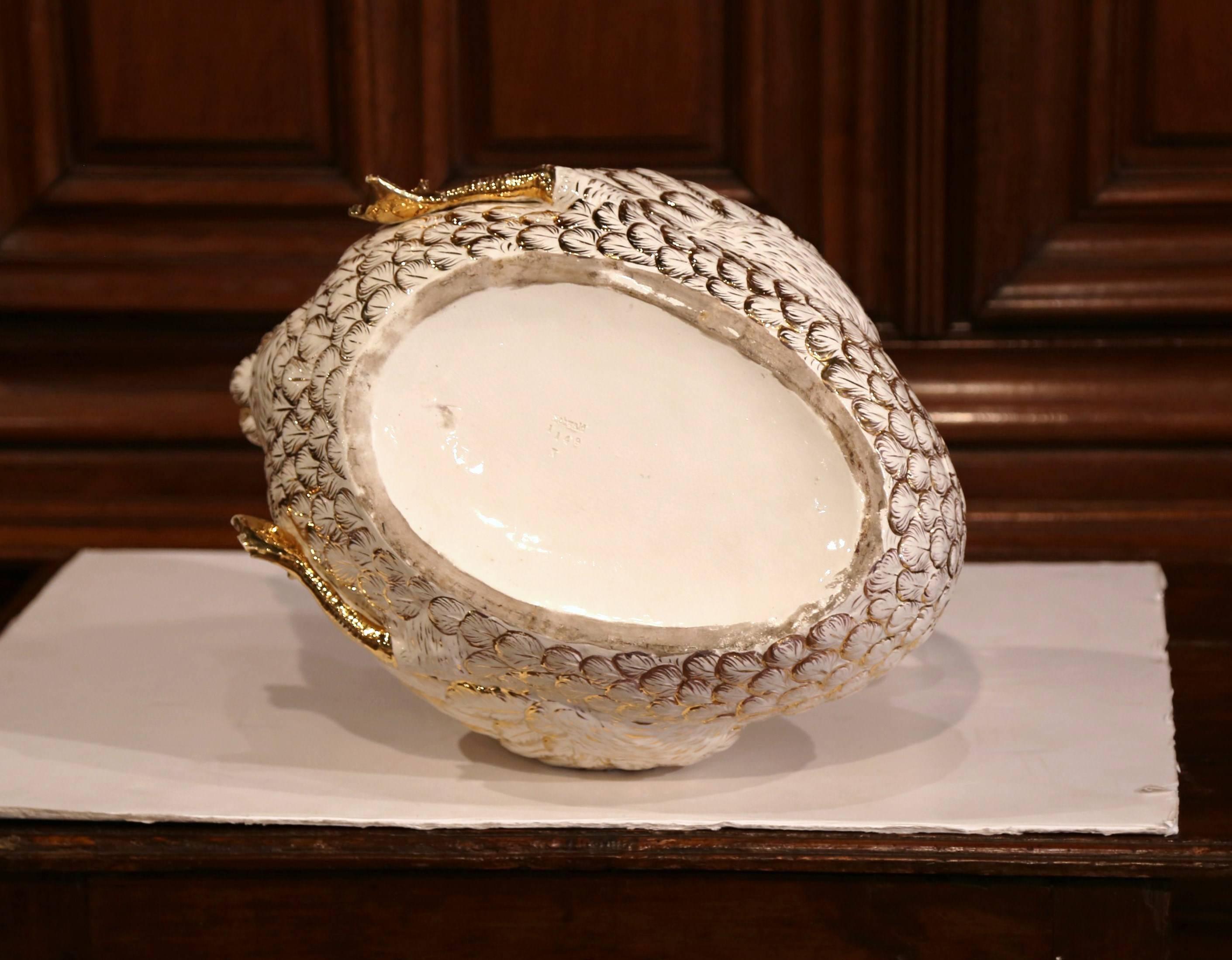 Large Mid-20th Century French White and Gilt Porcelain Swan Jardinière 6