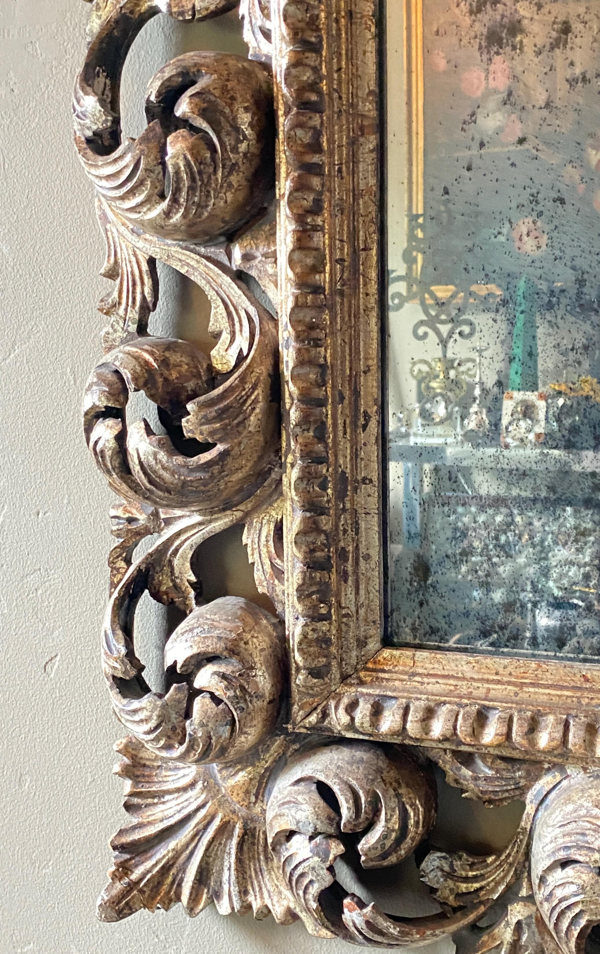 Large Mid 20th Century Italian Carved and Silvered Gilt Wood Wall Mirror 3