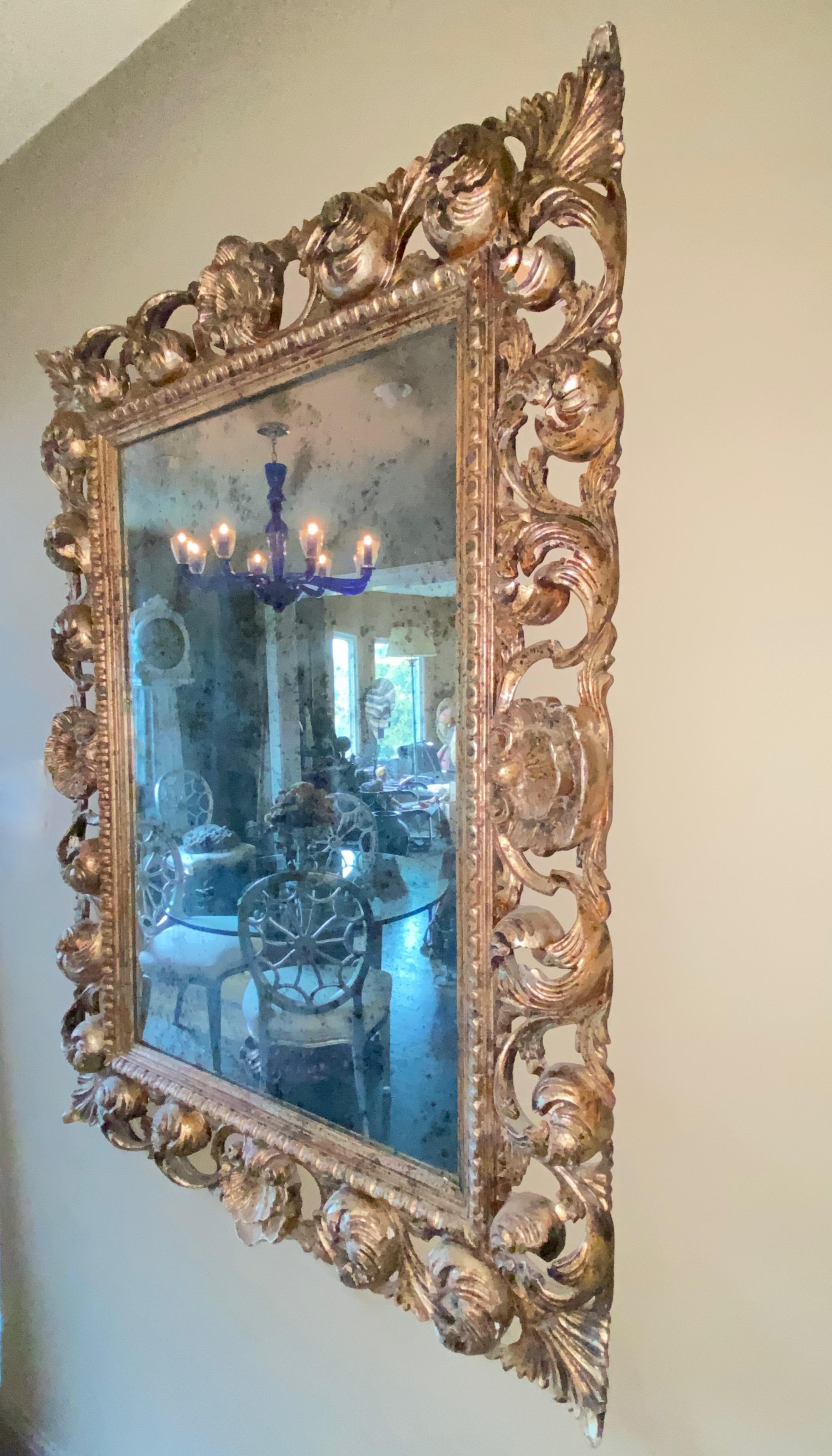 Large Mid 20th Century Italian Carved and Silvered Gilt Wood Wall Mirror 4