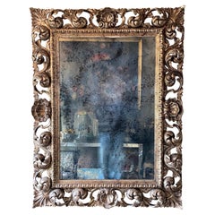Large Mid 20th Century Italian Carved and Silvered Gilt Wood Wall Mirror