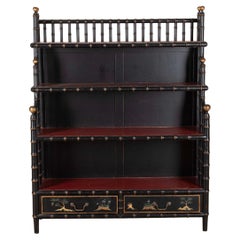 Large Mid-20th Century Italian Faux Bamboo Étagère with Chinoiserie Drawers