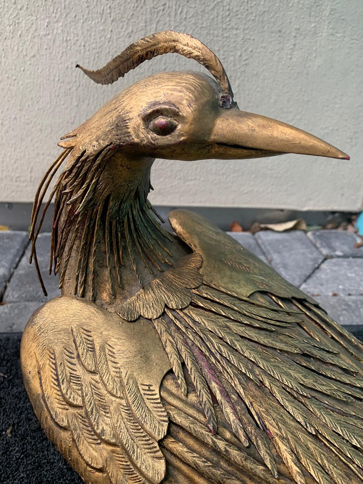 Large Mid-20th Century Italian Gilt Metal Bird In Good Condition In Atlanta, GA