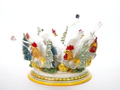 Large Mid-20th Century Italian Oval Rooster Polychrome Six-Bottle Wine Cooler
