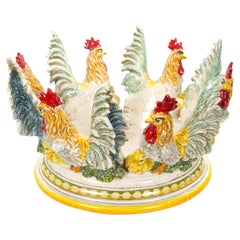 Large Mid-20th Century Italian Oval Rooster Polychrome Six-Bottle Wine Cooler