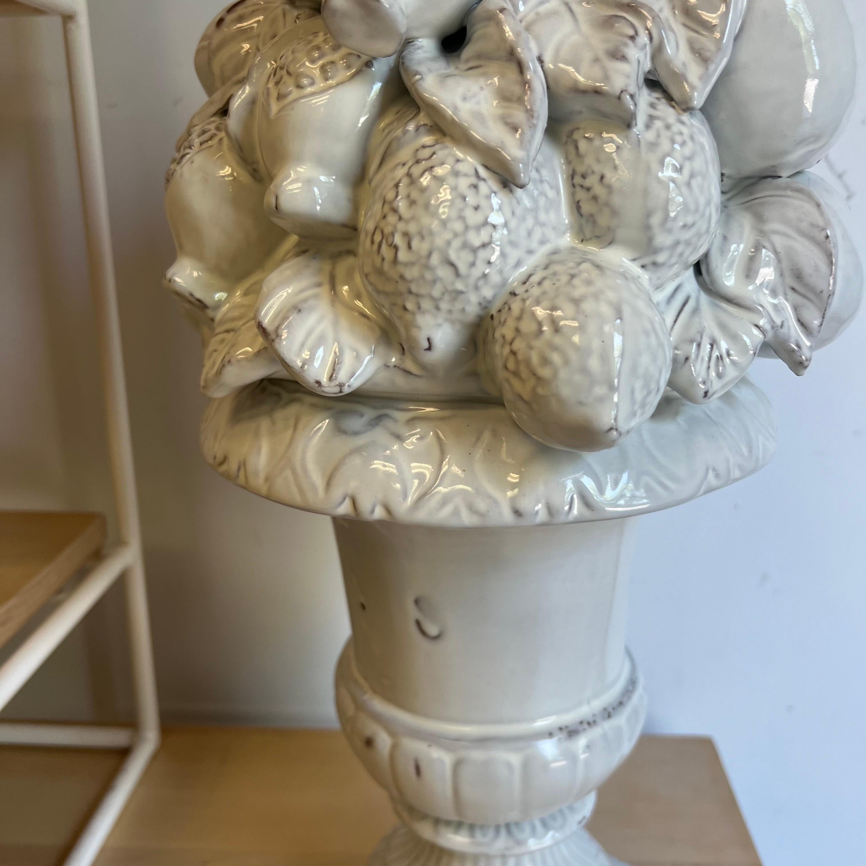 Large Mid 20th Century Italian White Blanc De Chine Creamware Fruit Topiary For Sale 1