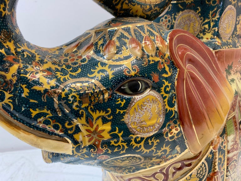 Large Mid 20th Century Japanese Porcelain Satsuma Elephant Plant Stand