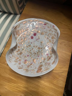Large Mid 20th Century Murano  White Pink Gold Folded Bowl
